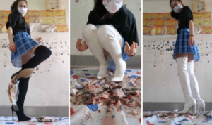 女巨人视角：反差风JK小鱼姐姐12CM黑白双煞2双超高跟长靴爆踩鲫鱼 YC-250525-2-97LZTD-429671